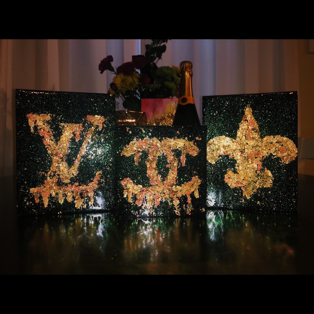 Wooden block gold foil paintings